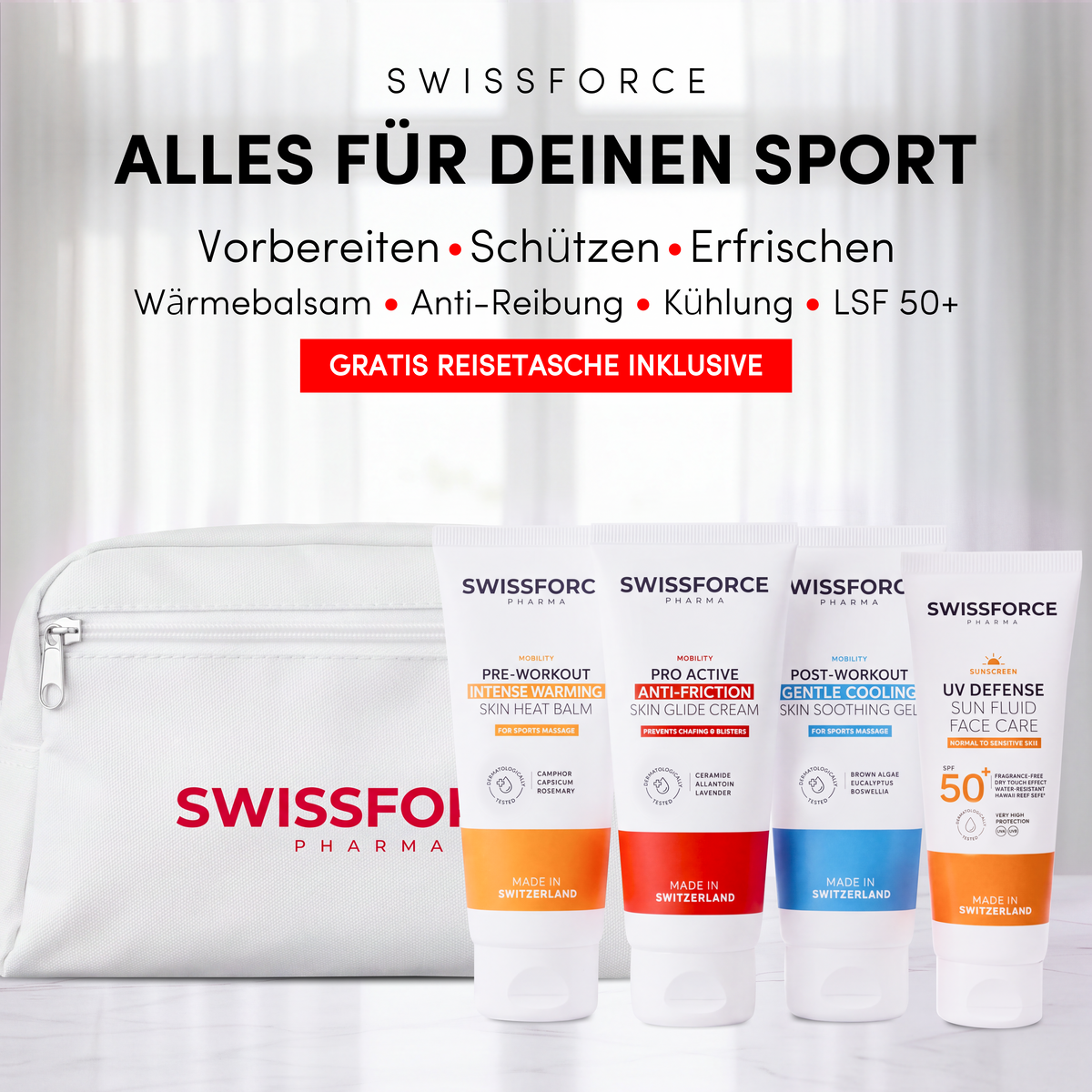 SWISSFORCE Sport Essentials Kit — med en GRATIS resväska