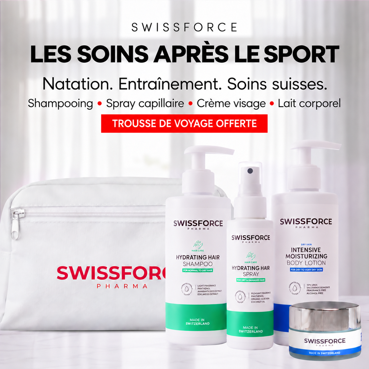The SWISSFORCE After-Sport Reset Kit  — With a FREE Travel Bag