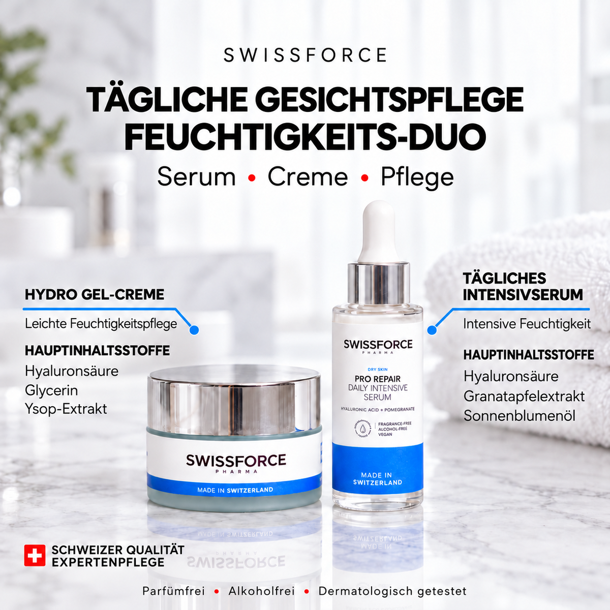 Ansiktsfuktighetsduo — intensivt serum och hydrogelkräm
