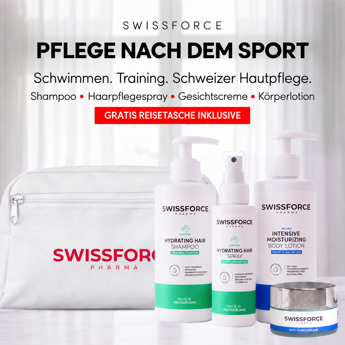 The SWISSFORCE After-Sport Reset Kit  — With a FREE Travel Bag