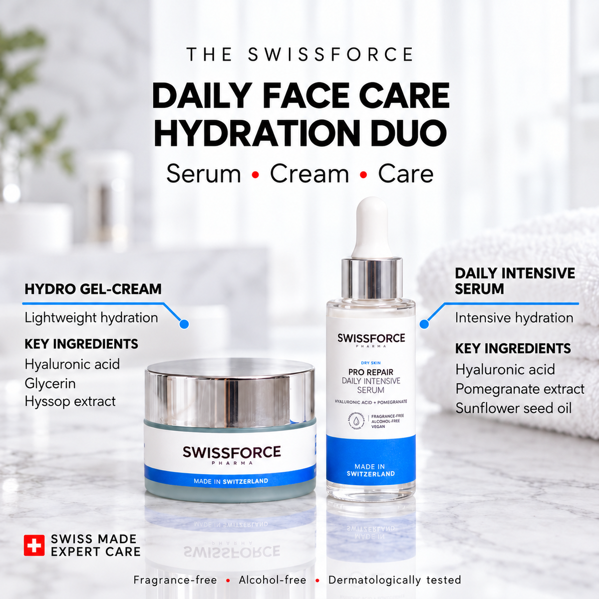 Ansiktsfuktighetsduo — intensivt serum och hydrogelkräm